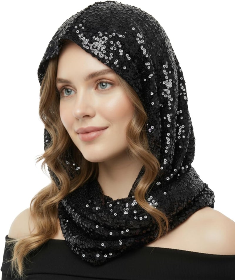 Simlakey Sequin Rave Hood Rave Scarf Outfit Accessories for Women Glitter Hooded for Carnival Parade Concert Costume - Image 1